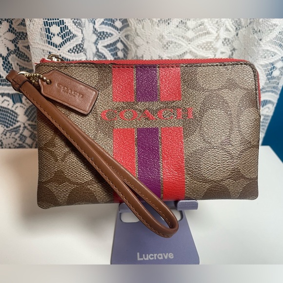 Coach Handbags - Coach Brown and Red Wristlet